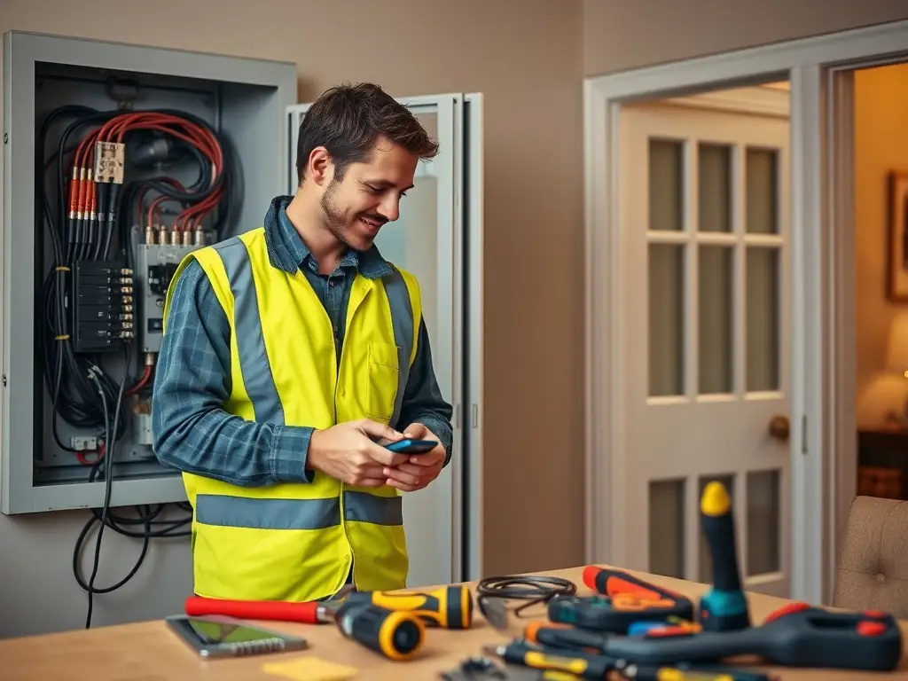 Technician performing electrical test and tag in aged care facility
