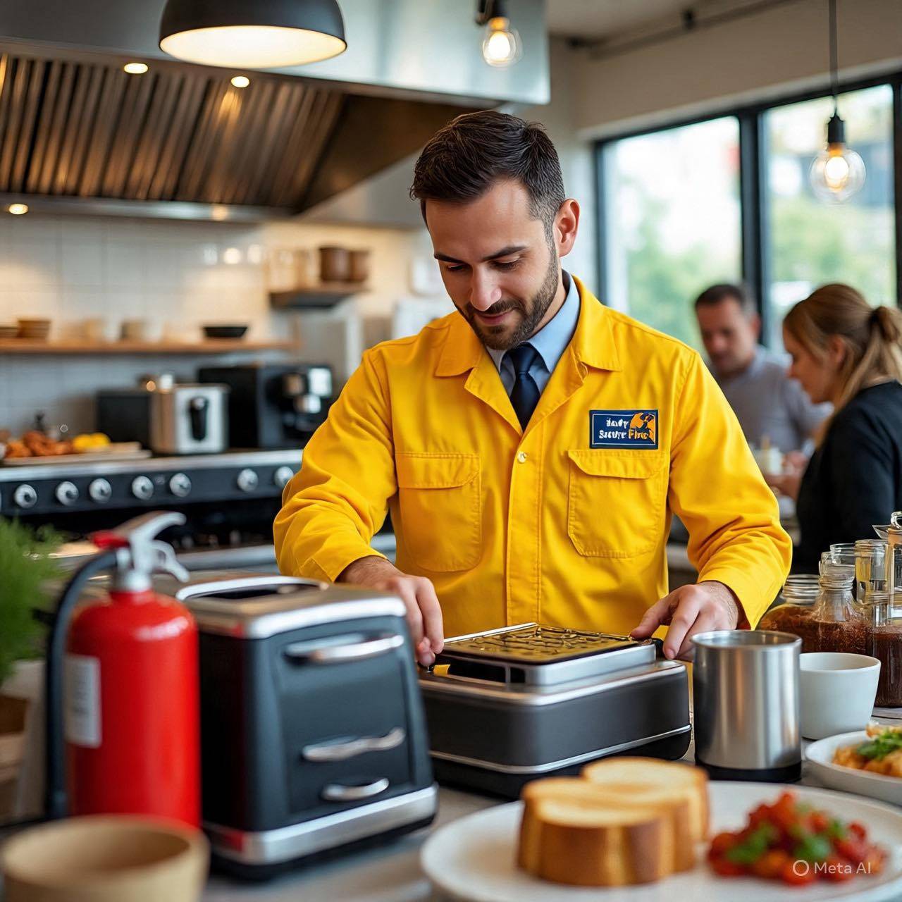 Technician testing commercial kitchen appliances in Werribee for electrical safety.
